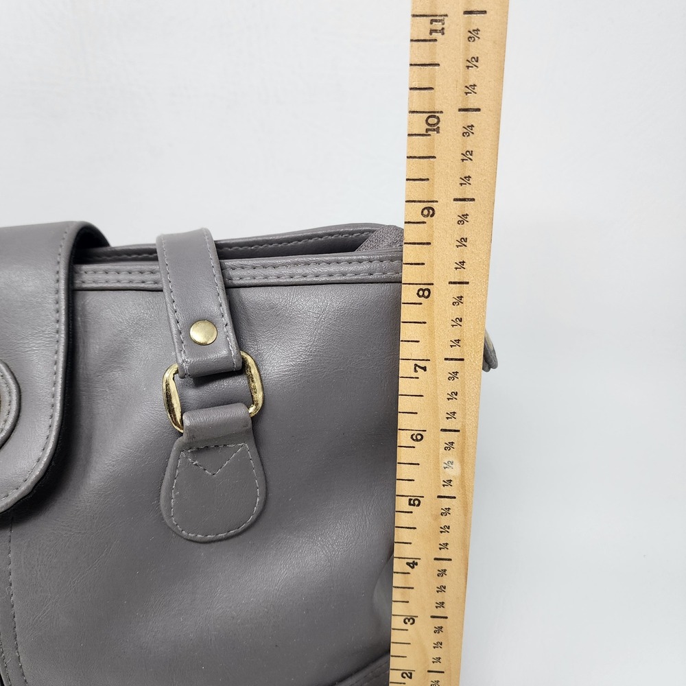 Vtg JG Hook Grey Faux Leather Shoulder Bag w Matching Pouch Key Ring Neutral - Picture 9 of 16
